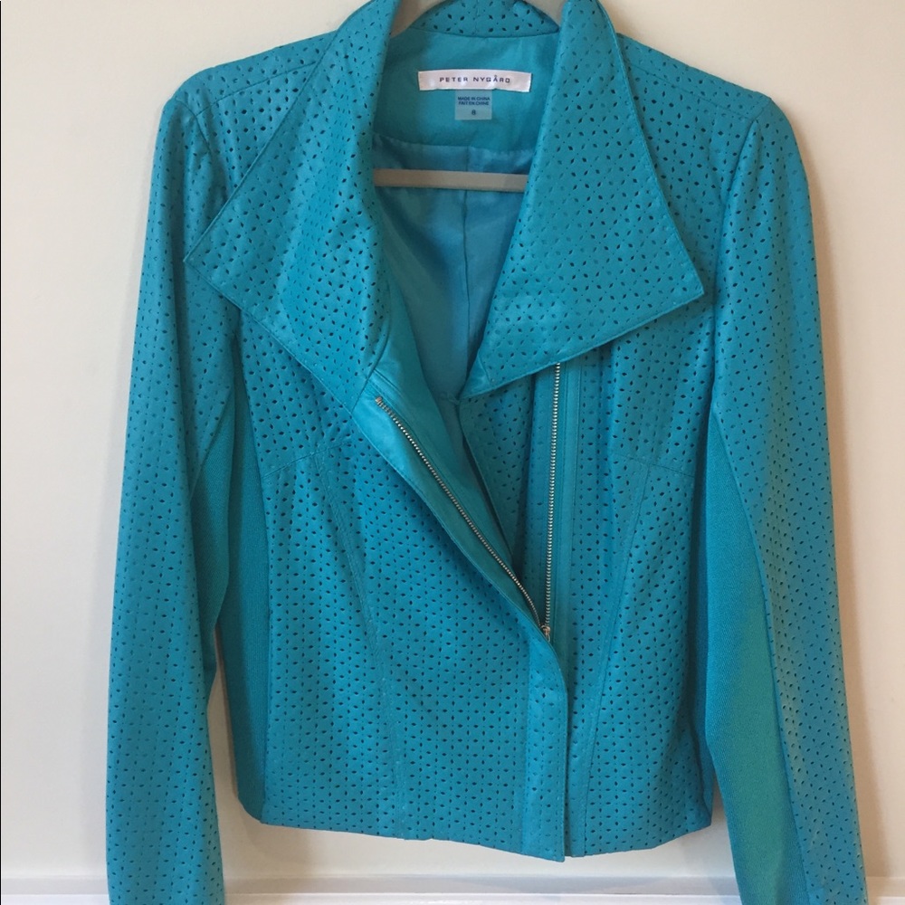 Turquoise Faux Leather Jacket